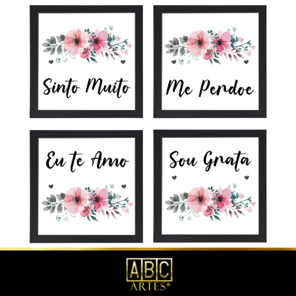 4 Quadros Decorativos Com Moldura Black 23x23 Sinto Muito