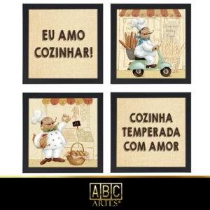 4 Quadros Decorativos Com Moldura Black 23x23 Cozinha2
