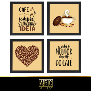 4 Quadros Decorativos Com Moldura Black 23x23 cafê