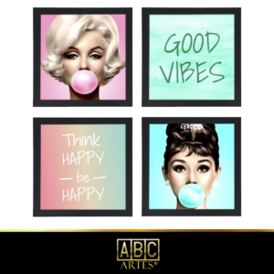 4 Quadros Decorativos Com Moldura Black 23x23 Mulheres
