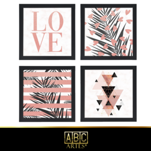4 Quadros Decorativos Com Moldura Black 23x23 Love Plantas