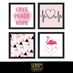 4 Quadros Decorativos Com Moldura Black 23x23 Flamingo