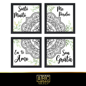 4 Quadros Decorativos Com Moldura Black 23x23 Mandala