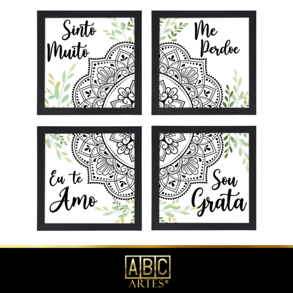 4 Quadros Decorativos Com Moldura Black 23x23 Mandala