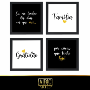 4 Quadros Decorativos Com Moldura Black 23x23 Família amarelo