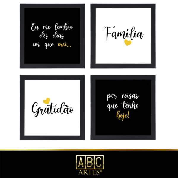4 Quadros Decorativos Com Moldura Black 23x23 Família amarelo