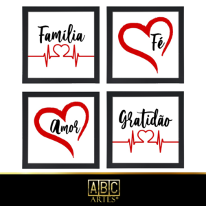 4 Quadros Decorativos Com Moldura Black 23x23 Fé, Gratidão