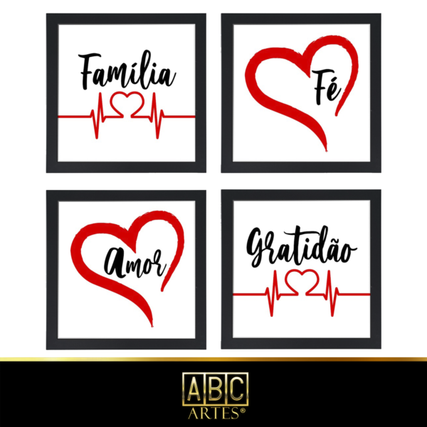 4 Quadros Decorativos Com Moldura Black 23x23 Fé, Gratidão