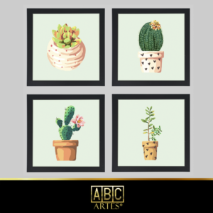 4 Quadros Decorativos Com Moldura Black 23x23 Plantas 3