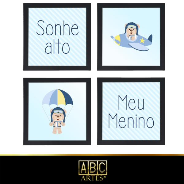 4 Quadros Decorativos Com Moldura Black 23x23 Sonho Alto