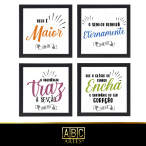 4 Quadros Decorativos Com Moldura Black 23x23 Deus é Maior