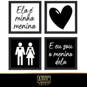 4 Quadros Decorativos Com Moldura Coração Black