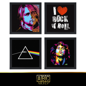 4 Quadros Decorativos Com Moldura Rock