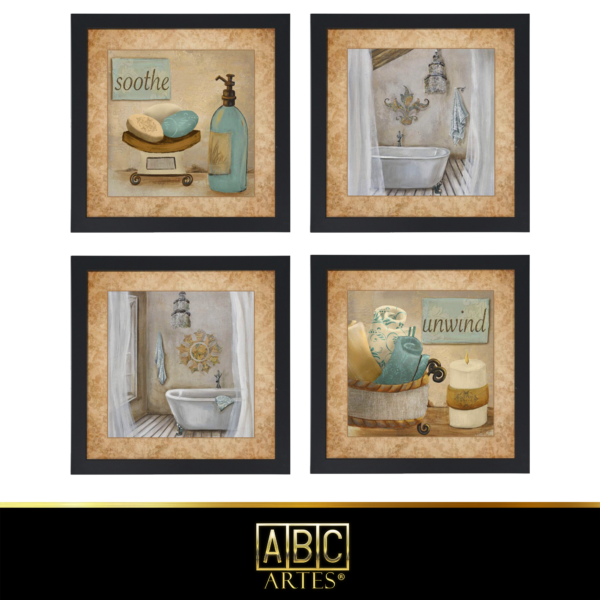 4 Quadros Decorativos Com Moldura Black 23x23 Cozinha