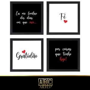 4 Quadros Decorativos Com Moldura Black 23x23 Gratidão