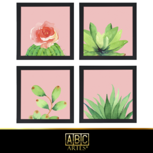 4 Quadros Decorativos Com Moldura Black 23x23 Planta 2