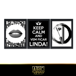 Conjunto de Quadros Maquiagem Moldura 3 Partes MDF 33x63