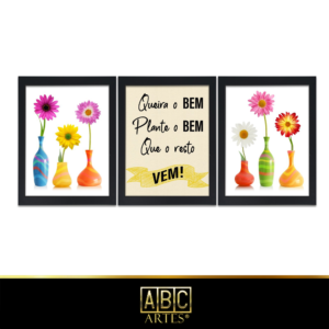 Conjunto de Quadros Flor 3 Moldura 3 Partes MDF 33x63