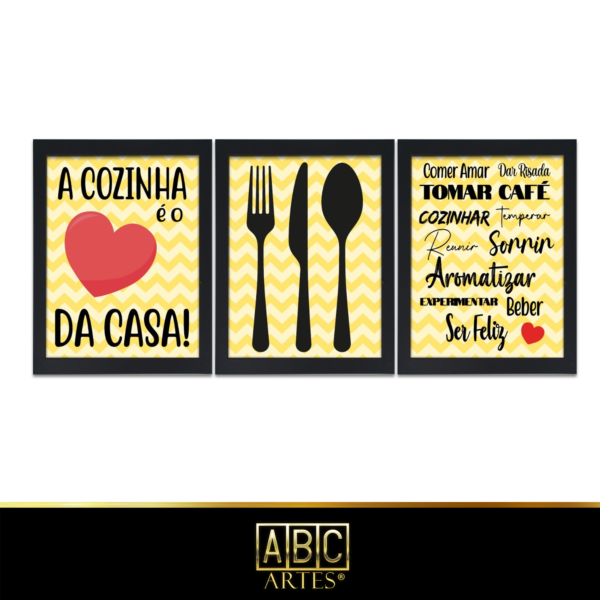 Conjunto de Quadros Cozinha 2 Moldura 3 Partes MDF 33x63