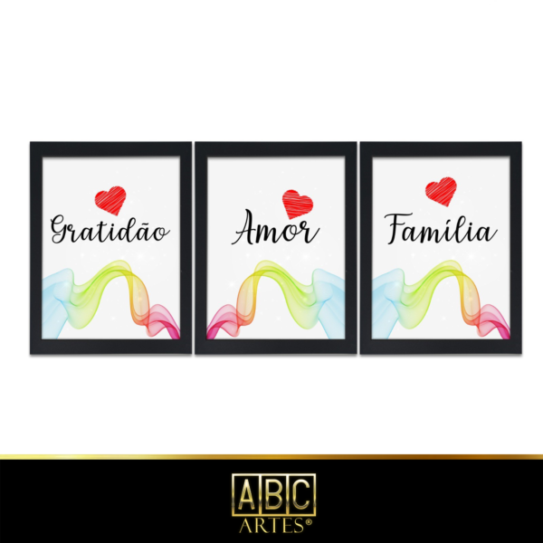 Conjunto de Quadros Gratidão Com Moldura 3 Partes MDF 33x63