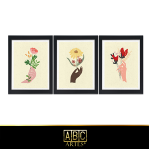 Conjunto de Quadros Flores  Moldura 3 Partes MDF 33x63
