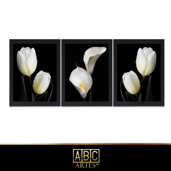 Conjunto de Quadros Margaridas Moldura 3 Partes MDF 33x63