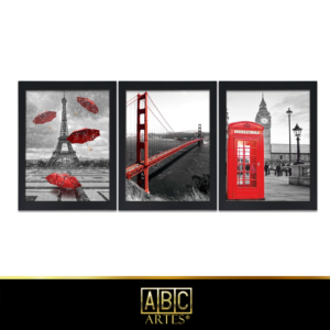 Conjunto de Quadros Paisagem Moldura 3 Partes MDF 33x63