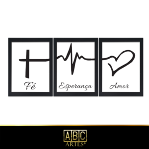 Conjunto de Quadros fé, esperança amor Com Moldura 3 Partes MDF 33x63