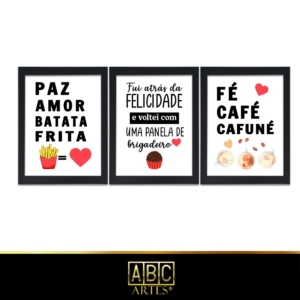 Conjunto de Quadros Comida 2 Com Moldura 3 Partes MDF 33x63