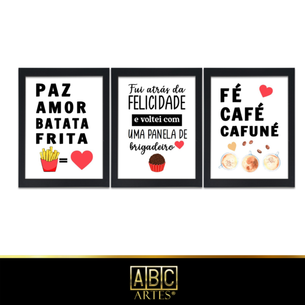 Conjunto de Quadros Comida 2 Com Moldura 3 Partes MDF 33x63