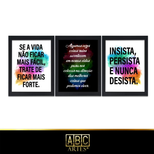 Conjunto de Quadros Insista, Persista Com Moldura 3 Partes MDF 33x63