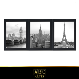 Conjunto de Quadros Paisagem 2 Moldura 3 Partes MDF 33x63