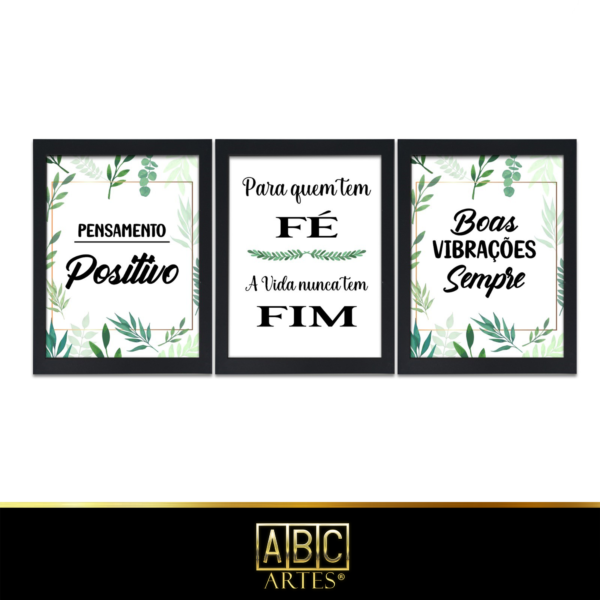 Conjunto de Quadros Positividade Moldura 3 Partes MDF 33x63